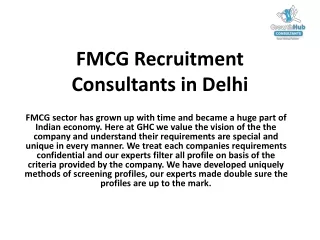 FMCG Recruitment Consultants in Delhi