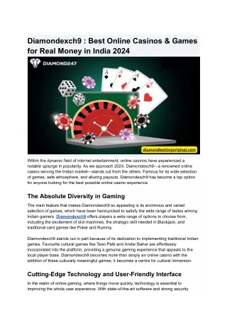 Diamondexch9 _ Best Online Casinos & Games for Real Money in India 2024