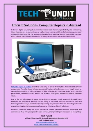 Efficient Solutions Computer Repairs in Anstead