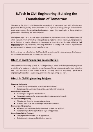 B.Tech in Civil Engineering Building the Foundations of Tomorrow