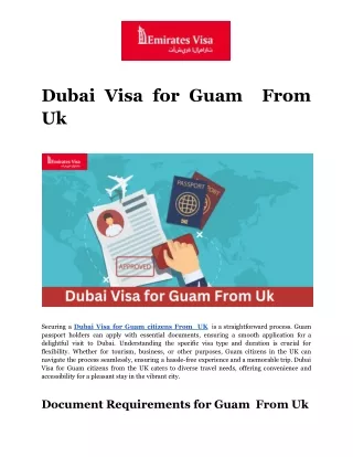 Dubai Visa for Guam  From Uk