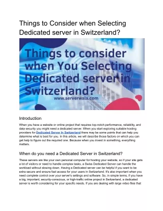 Things to Consider when Selecting Dedicated server in Switzerland_