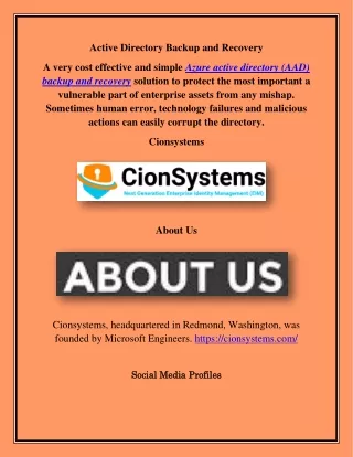 Active Directory Backup and Recovery,  cionsystems