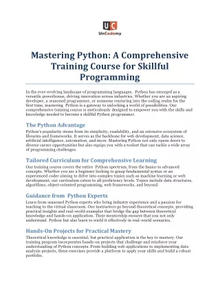 Mastering Python: A Comprehensive Training Course for Skillful Programming