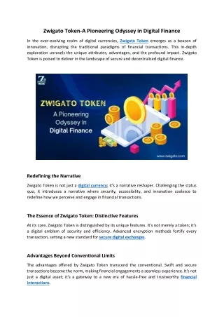 Zwigato Token-A Pioneering Odyssey in Digital Finance