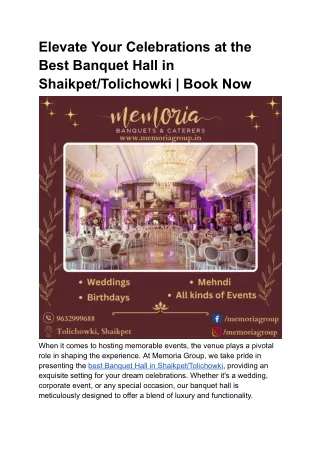 Best Banquet Hall in Shaikpet_Tolichowki _ Book Now