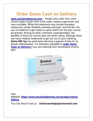 Purchase Soma 500mg With Cash on Delivery PayPal or Credit Card Online 2024