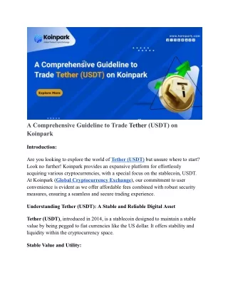 A Comprehensive Guideline to Trade Tether (USDT) on Koinpark