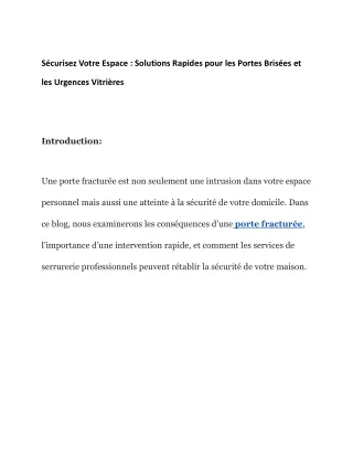 Sécurisez Votre Espace _ Solutions Rapides pour les Portes Brisées et les Urgences Vitrières