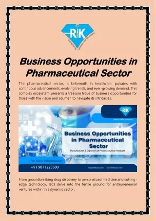 Business Opportunities in Pharmaceutical Sector