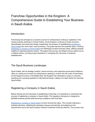 Franchise Opportunities in the Kingdom A Comprehensive Guide to Establishing Your Business in Saudi Arabia