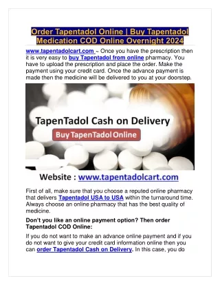 Get Tapentadol With Cash on Delivery PayPal or Credit Card Online Safely 2024