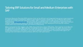 Tailoring ERP Solutions for Small and Medium Enterprises with SAP
