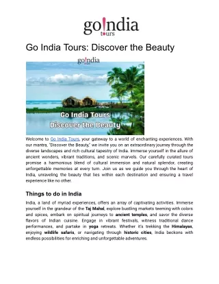 Go India Tours Discover the Beauty