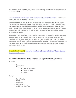 Non-Alcoholic Steatohepatitis Therapeutics And Diagnostics Market Forecast 2031