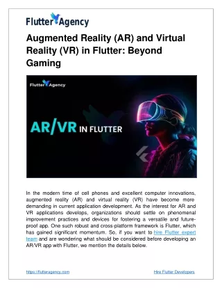 Augmented Reality (AR) and Virtual Reality (VR) in Flutter