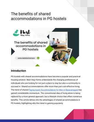 The benefits of shared accommodations in PG hostels