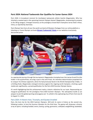 Paris 2024 National Taekwondo Star Qualifies for Sumer Games 2024