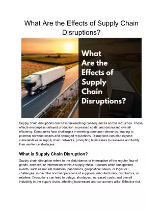 What Are the Effects of Supply Chain Disruptions