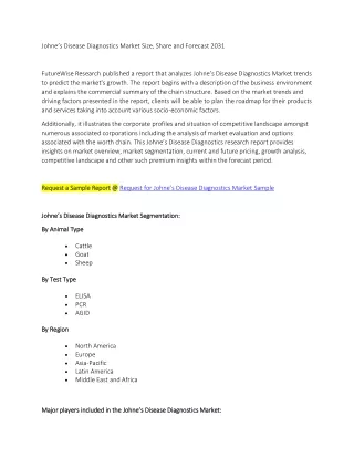 Johne’s Disease Diagnostics Market Size, Share and Forecast 2031