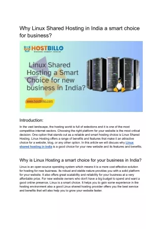 Why Linux Shared Hosting in India a smart choice for business