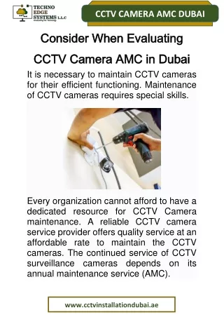 Consider When Evaluating CCTV Camera AMC in Dubai