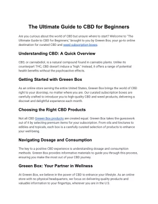 The Ultimate Guide to CBD for Beginners