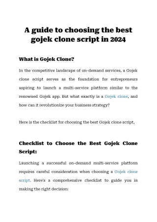 A guide to choosing the best gojek clone script in 2024