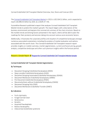 Corneal Endothelial Cell Transplant Market Overview, Size, Share and Forecast 20