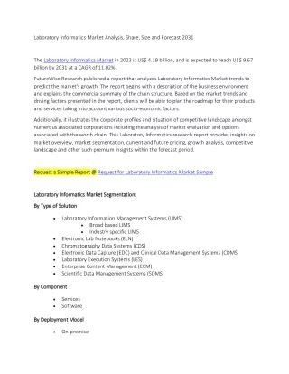 Laboratory Informatics Market Analysis, Share, Size and Forecast 2031