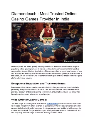 Diamondexch : Most Trusted Online Casino Games Provider In India
