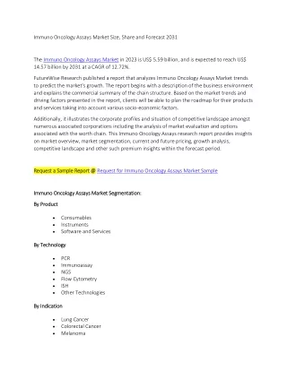 Immuno Oncology Assays Market Size, Share and Forecast 2031