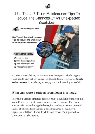 5 Truck Maintenance Tips To Reduce The Chances Of An Unexpected Breakdown