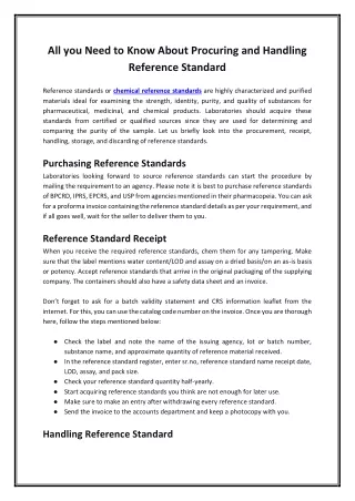 All you Need to Know About Procuring and Handling Reference Standard