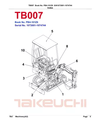 Takeuchi TB007 Compact Excavator Parts Catalogue Manual (SN 1073001~1074744)