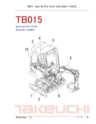 Takeuchi TB015 Compact Excavator Parts Catalogue Manual (SN1153001-1158122)