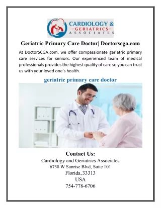 Geriatric Primary Care Doctor| Doctorscga.com