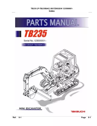 Takeuchi TB235 Mini Excavator Parts Catalogue Manual (SN 123500001 and up)