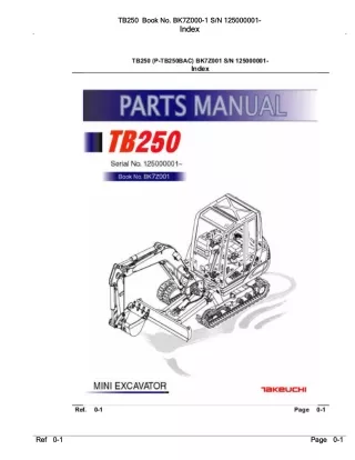 Takeuchi TB250 Mini Excavator Parts Catalogue Manual (SN 125000001 and up)