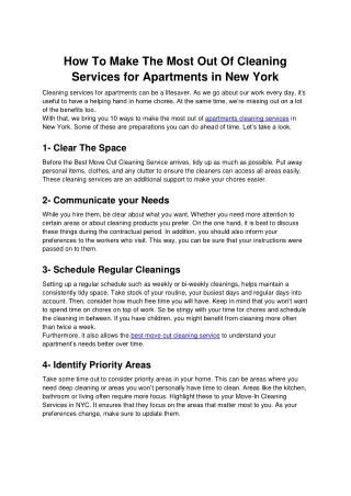 How To Make The Most Out Of Cleaning Services for Apartments in New York