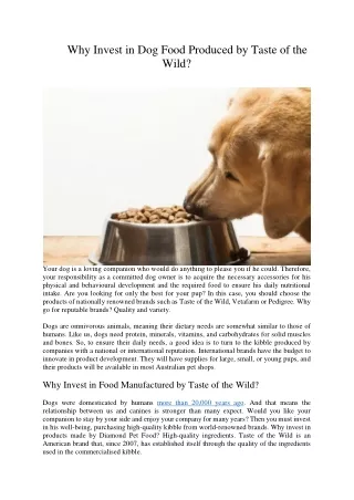 Why Invest in Dog Food Produced by Taste of the Wild