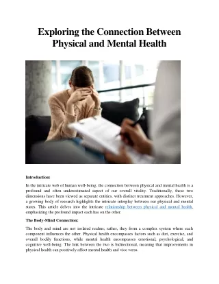 Connection Between Physical and Mental Health