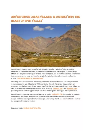 Adventurous Losar Village- A Journey into the Heart of Spiti Valley