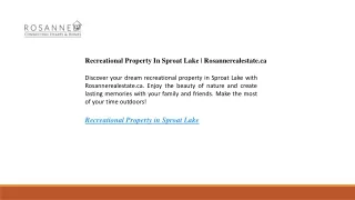 Recreational Property In Sproat Lake  Rosannerealestate.ca