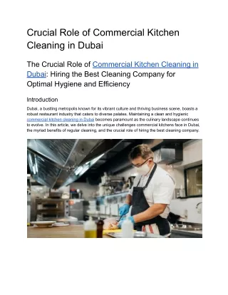 Crucial Role of Commercial Kitchen Cleaning in Dubai