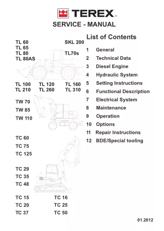 Terex TC 20 TC20 Compact Crawler Excavator Service Repair Manual