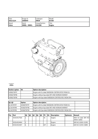 Volvo EC55B Compact Excavator Parts Catalogue Manual (SN50001 and up)