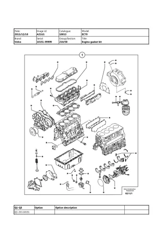 Volvo EC70 Compact Excavator Parts Catalogue Manual (SN 10151 and up)