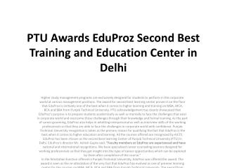 ptu awards eduproz second best training and education center