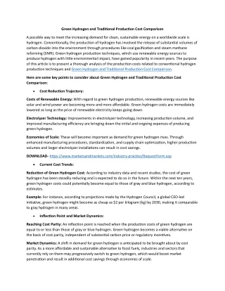 Green Hydrogen and Traditional Production Cost Comparison recreate content pdf